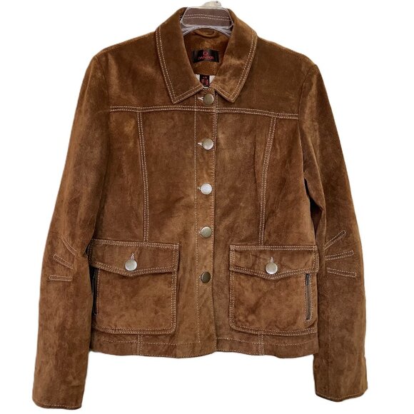 Danier Washable Suede Leather Jacket Button Front Tan Brown Women's Lg - Picture 4 of 8